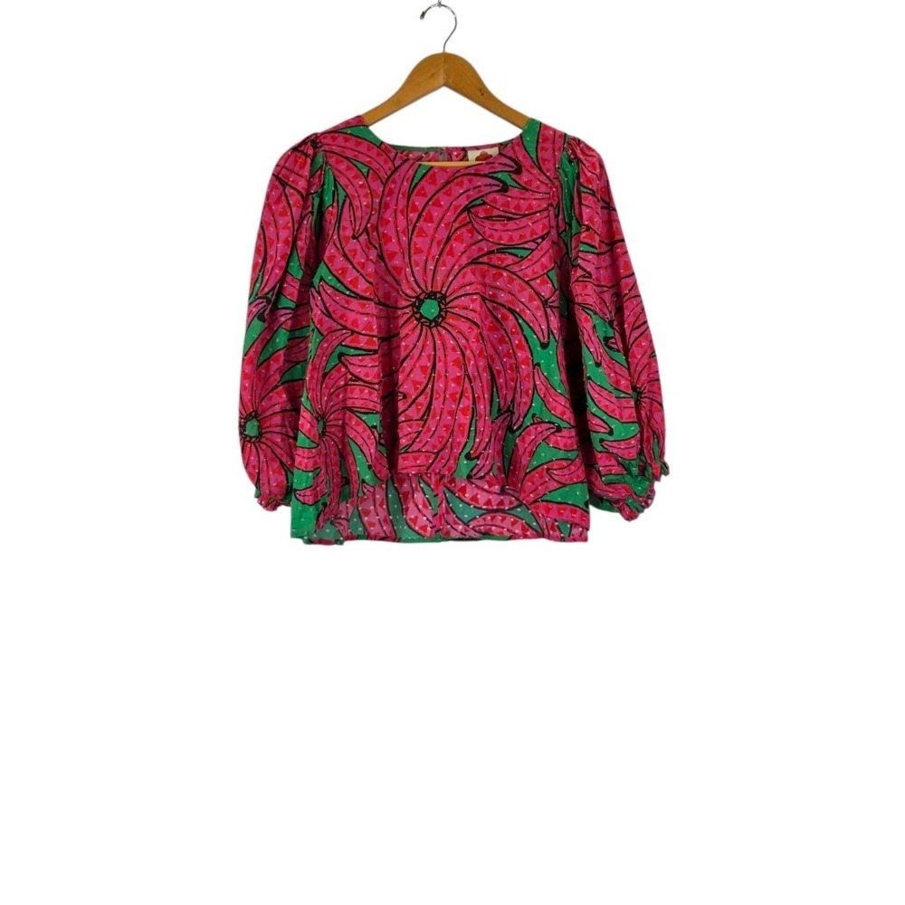 FARM Rio Banana Pitta Blouse Alberto Pitta Swiss Dot Fabric Half Sleeve Size Sm